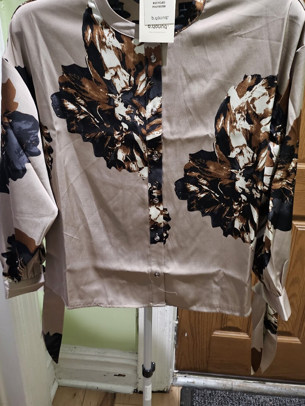 b.Young Taupe Floral-Print Button Front Blazer